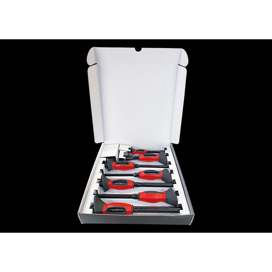 KING TONY Profi-Werkzeuge - Kartonbox mit 5 Ummantelter Schlagstab + 2 Meißel, Zwei-Materia 7tlg. 76677P