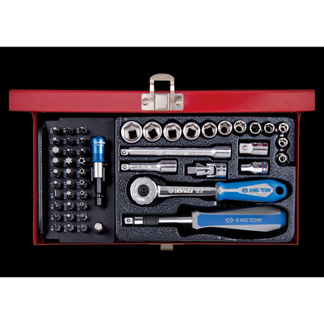 KING TONY Profi-Werkzeuge - 1/4" Steckschlüssel-Set, metrisch, mit Zubehör - 51 tlg. 2551MR03