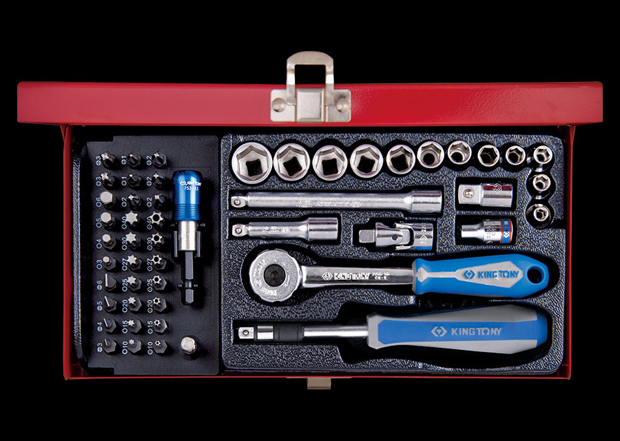 KING TONY Profi-Werkzeuge - 1/4" Steckschlüssel-Set, metrisch, mit Zubehör - 51 tlg. 2551MR03
