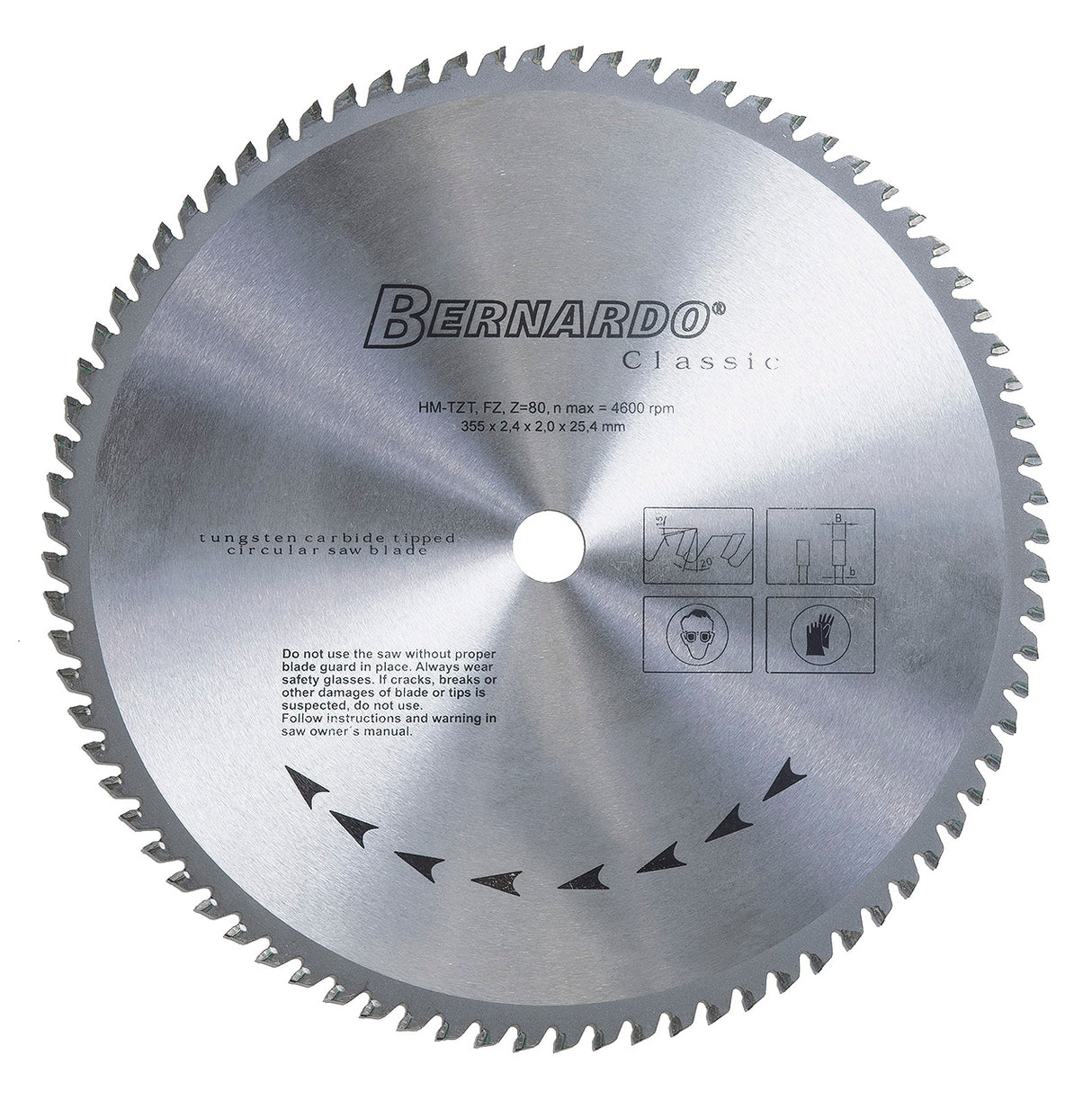 BERNARDO HM-Sägeblätter – Modell HM-Sägeblatt 355 x 2,4 x 25,4 mm, Z 80 für Aluminium