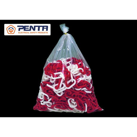 KING TONY Profi-Werkzeuge - Markierungskette aus Kunststoff, rot und weiß 25m Ø8mm S115RB8