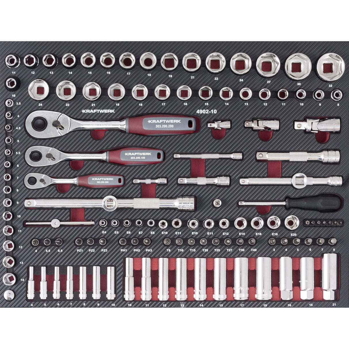 Kraftwerk PRO LINE EERGOKRAFT COMPLETO 1/4" + 3/8" + 1/2" Steckschlüssel-Satz, EVA-Einlage, 125-tlg