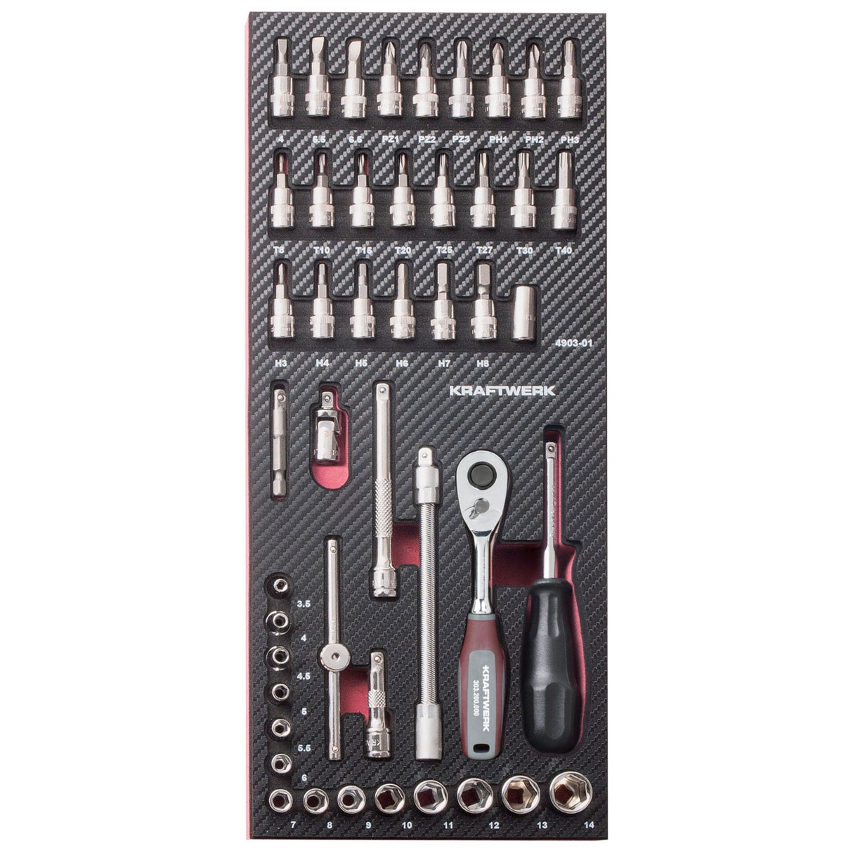 Kraftwerk PRO LINE COMPLETO 1/4" Steckschlüssel-Satz, EVA-Einlage, 46-tlg