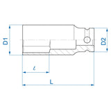 KING TONY Profi-Werkzeuge - 1/2" Kraft-Steckschlüssel, Zoll, lang, dünne Wand - 3/8" 493512S