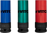 VITO Kraft-Steckschlüssel-Satz 3 Teile - Cr-Mo Stahl, Kraft-Schoneinsätze 3tlg für Alu-Felgen 17mm 19mm 21mm für Schlagschrauber, Schonnüsse, Impact Socket, 0,5 Zoll, im Werkzeugkoffer - Pro Power - VICI3MO - Tools.de TP Profishop GmbH