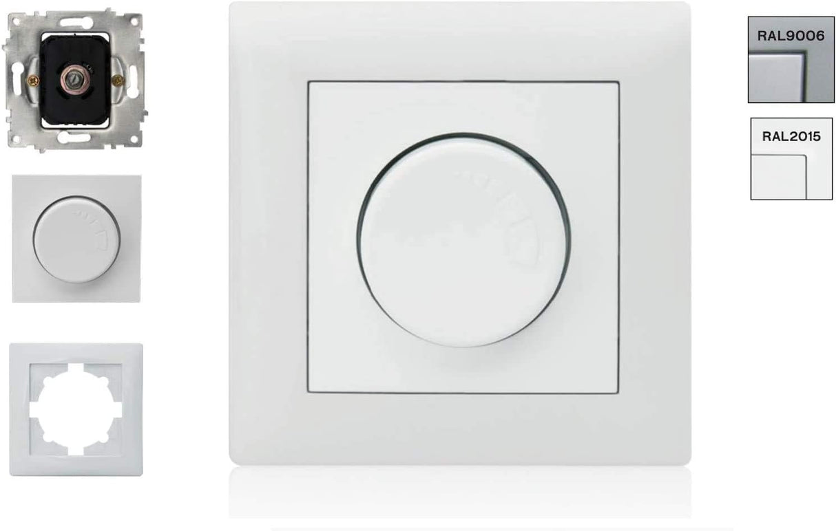 ASLO Phasenanschnittdimmer Drehdimmer 230V, 600 W CE/RoHS - Dimmer komplett Set RAL 9006 ALU - 8 Stück - 17,95€/Stk.