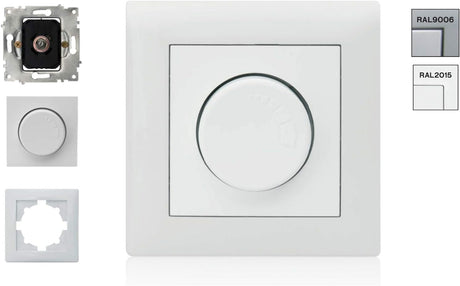 ASLO Phasenanschnittdimmer Drehdimmer 230V, 600 W CE/RoHS - Dimmer komplett Set RAL 2015 - 8 Stück - 17,95€/Stk.