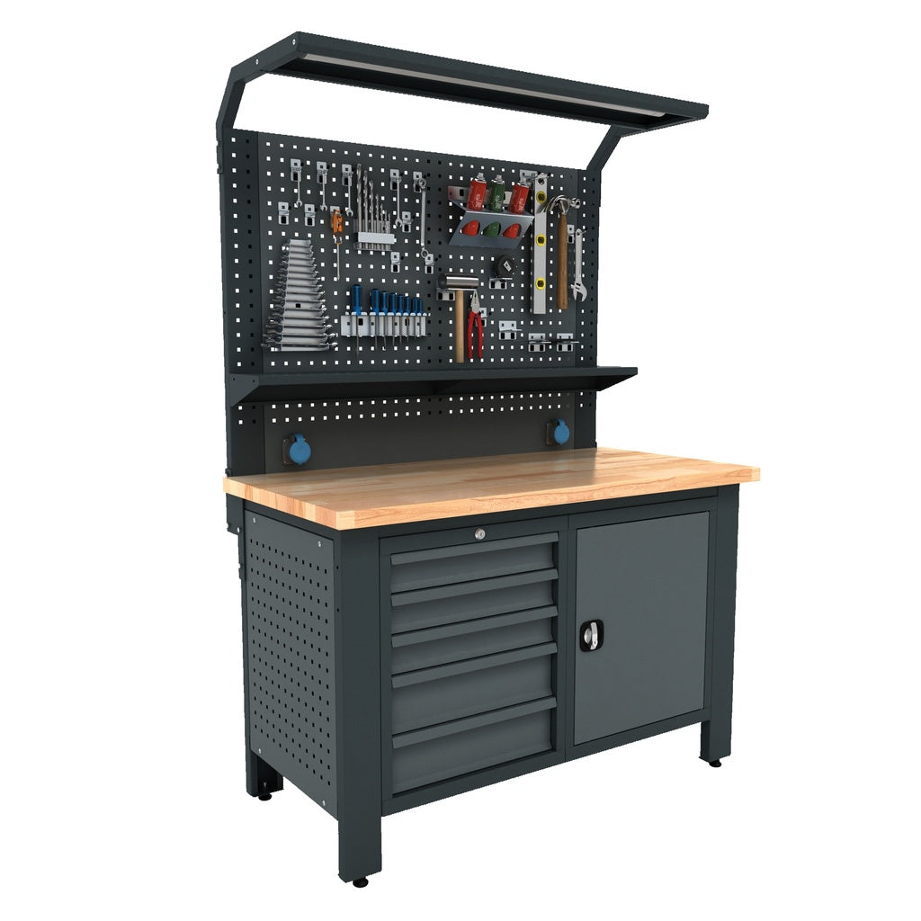 TOOLBOX4YOU 140cm Profi Werkbank mit Schubladen und Rückwand WBG01 - 1
