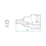 KING TONY Profi-Werkzeuge - 3/4" 6-Kant Kraft-Bitsteckschlüssel, 77 mm, metrisch - 14 mm 609616M14H