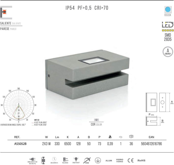 ASLO LED Design Außenleuchte 2x3W Outdoorlampe IP54 LED-Außenwandleuchte grau