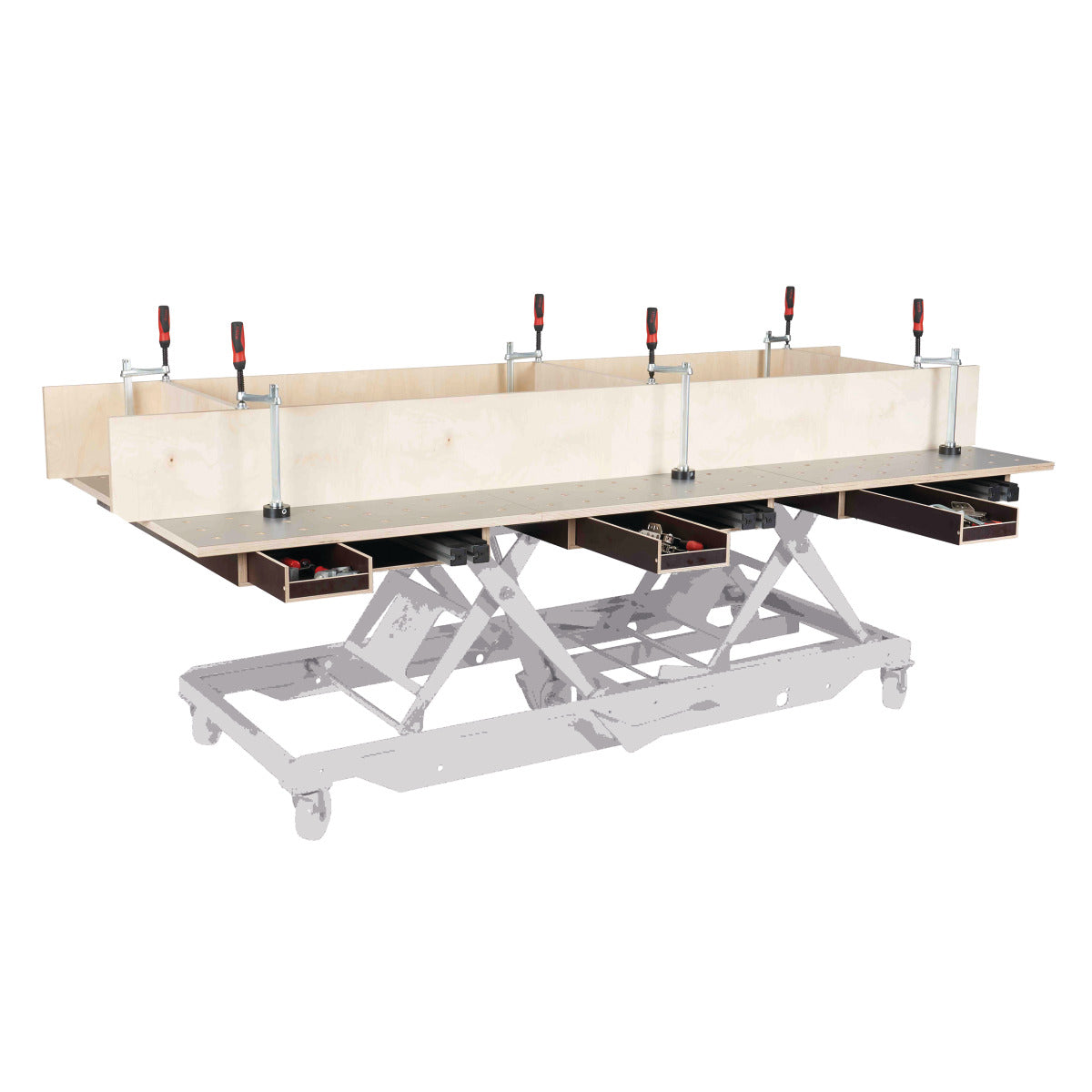 Unicraft Tischoberteil HPL Lochrasterplatte 1200 x 800, Ø20 mm, mit Schubkasten - Art. 6112001