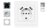 ASLO 230 V USB Schuko Steckdose mit 2 x USB Aluminium RAL 9006 - 10 Stück - ASE202023ALC - 12,95€/Stk.