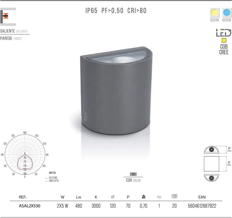 ASLO Moderne LED Design Außenleuchte Outdoor LED 2x5W - 3000K LED Outdoor Wandleuchte - ASAL2X530