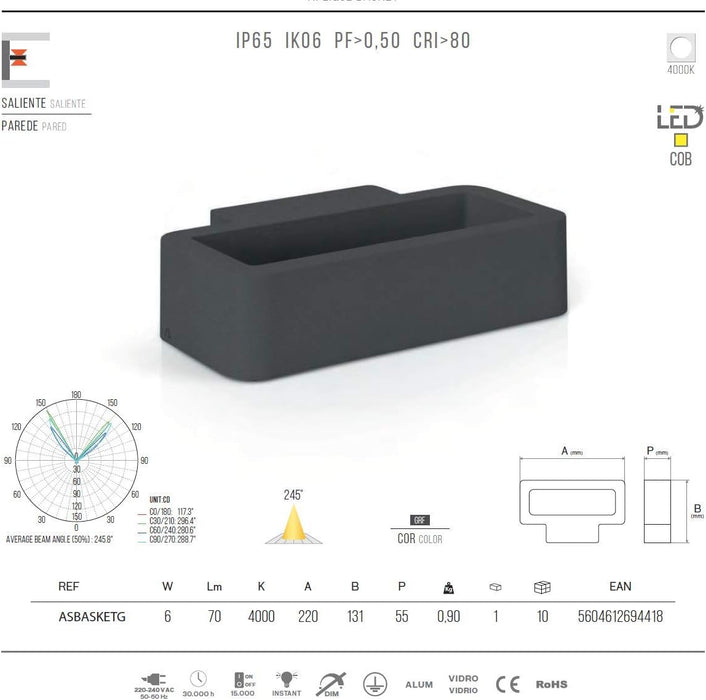 ASLO 4000K Deluxe LED-Außenwandleuchte IP65 Moderne Wandlampe in Anthrazit, 6 Watt, 70 Lumen