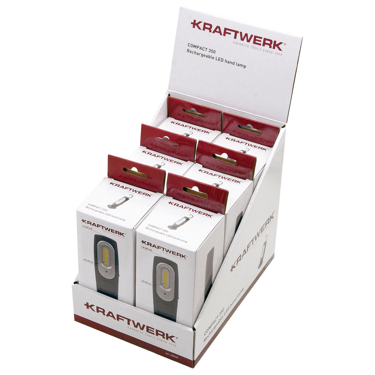 Kraftwerk LED Akku Handlampe COMPACT 600, 180° schwenkbar, magnetisch, Verkaufsdisplay mit 6 Stk