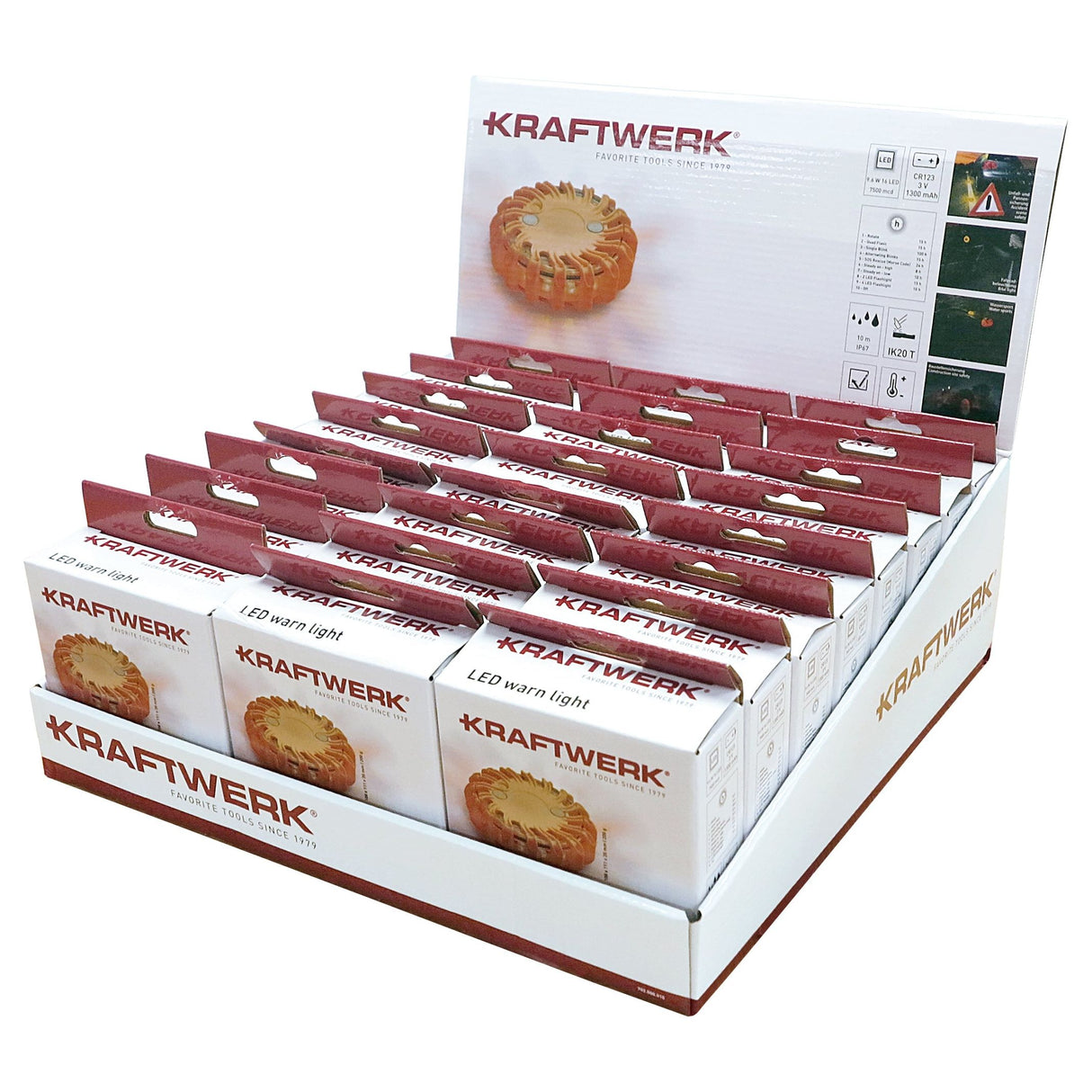 Kraftwerk LED Warnleuchte, orange, 9,6 W, batteriebetrieben, Display 24 Stk