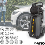 VITO Black Series Premium Hochdruckreiniger 180 bar - mit Wassertank, max. Druck 180 bar, max. Fördermenge 540 l/h, 3000W, Induktionsmotor, 8m Schlauch mit Trommel, Turbodüse - Pro Power - VIML180WR4 - Tools.de TP Profishop GmbH