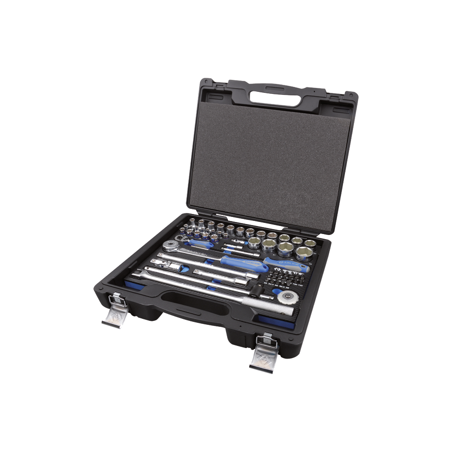 KING TONY Profi-Werkzeuge - 1/4" +  1/2" 6-Kant Steckschlüsselset, EVAWAVE, Zubehör - 60 tlg. 7560MRE