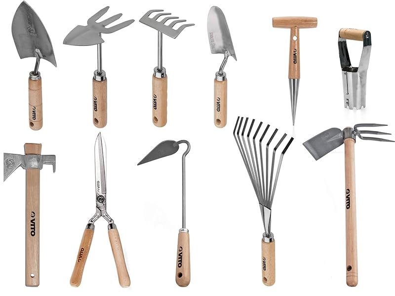 VITO Gartenwerkzeug-Set - Stahlwerkzeuge mit Holzgriffen - 11-teilig