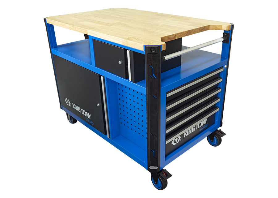 KING TONY Profi-Werkzeuge - Werkzeugwagen "Superb workbench" mit Arbeitsplatte aus Holz 87SQ3410BABK