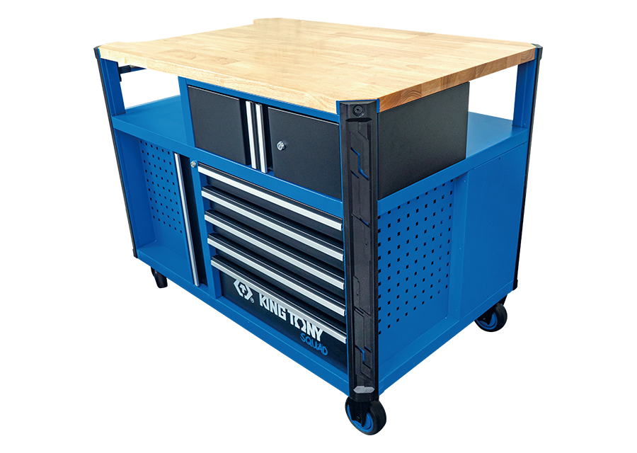 KING TONY Profi-Werkzeuge - Werkzeugwagen "Superb workbench" mit Arbeitsplatte aus Holz 87SQ3410BABK