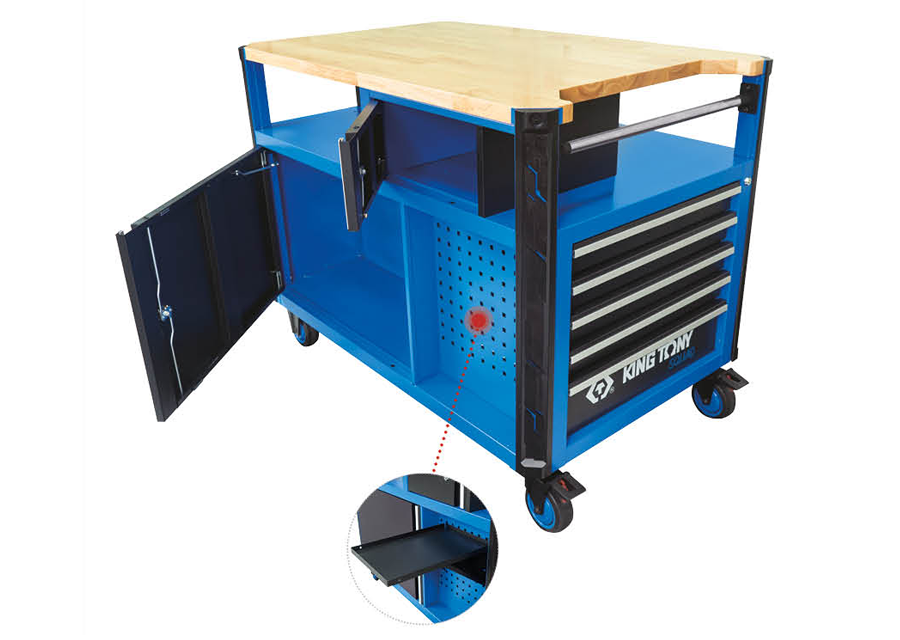 KING TONY Profi-Werkzeuge - Werkzeugwagen "Superb workbench" mit Arbeitsplatte aus Holz 87SQ3410BABK