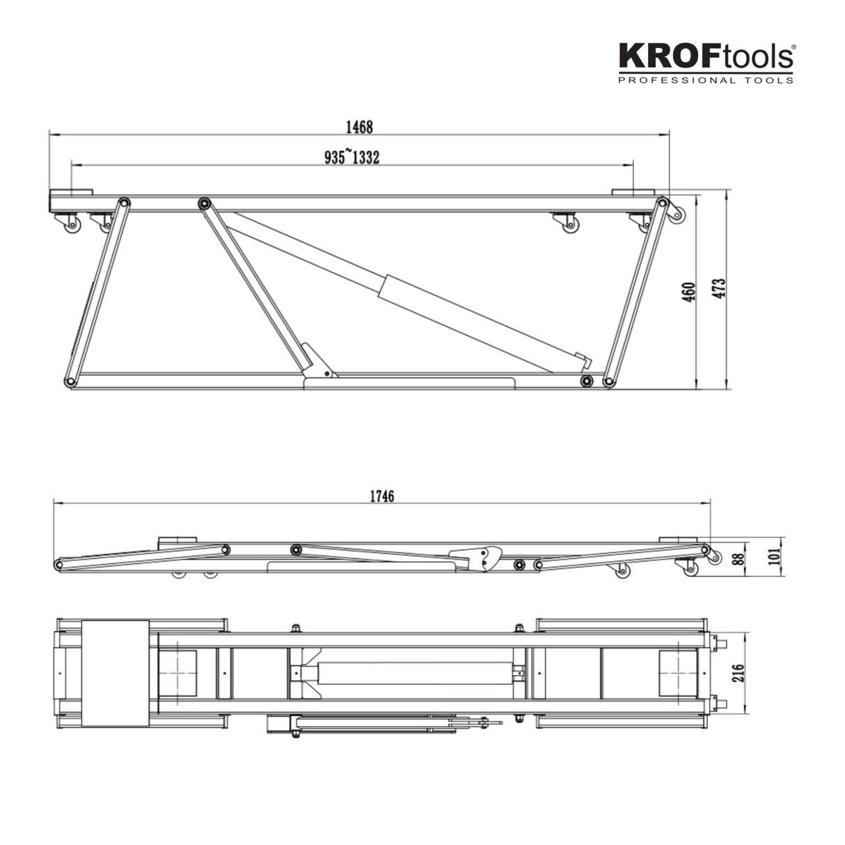 KROFtools Mobile Hebebühne 2500kg 90mm flach - KFZ Mobile Auto Hebebühne mit Fernbedienung - 9813 - ohne Hydrauliköl geliefert