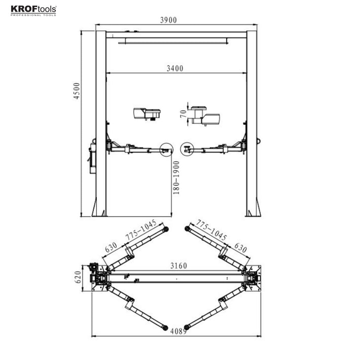 KROFTools 2-Säulen-Hebebühne 9875 - Grundrahmenfreie