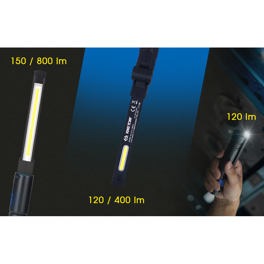 KING TONY Profi-Werkzeuge - LED Inspektionslampe Slim COB+SMD, klappbar und wiederaufladbar 9TA268AA