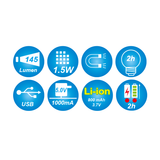 KING TONY Profi-Werkzeuge - LED-Inspektionslampe 1.5W COB - USB Kabel 9TA28A