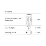 KING TONY Profi-Werkzeuge - 30W LED-Wiederaufladbarer Scheinwerfer Doppelkopf 9TA45AA