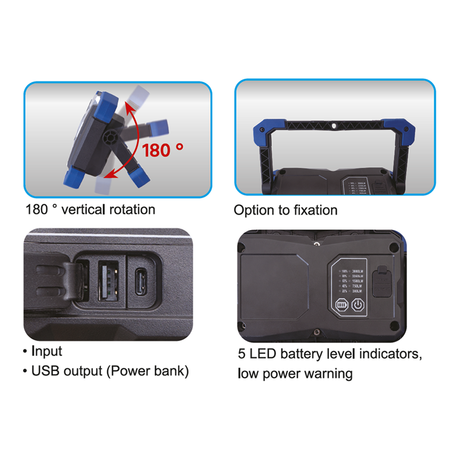 KING TONY Profi-Werkzeuge - 30W Wiederaufladbarer Scheinwerfer mit Powerbank-Akku 9TA48AA