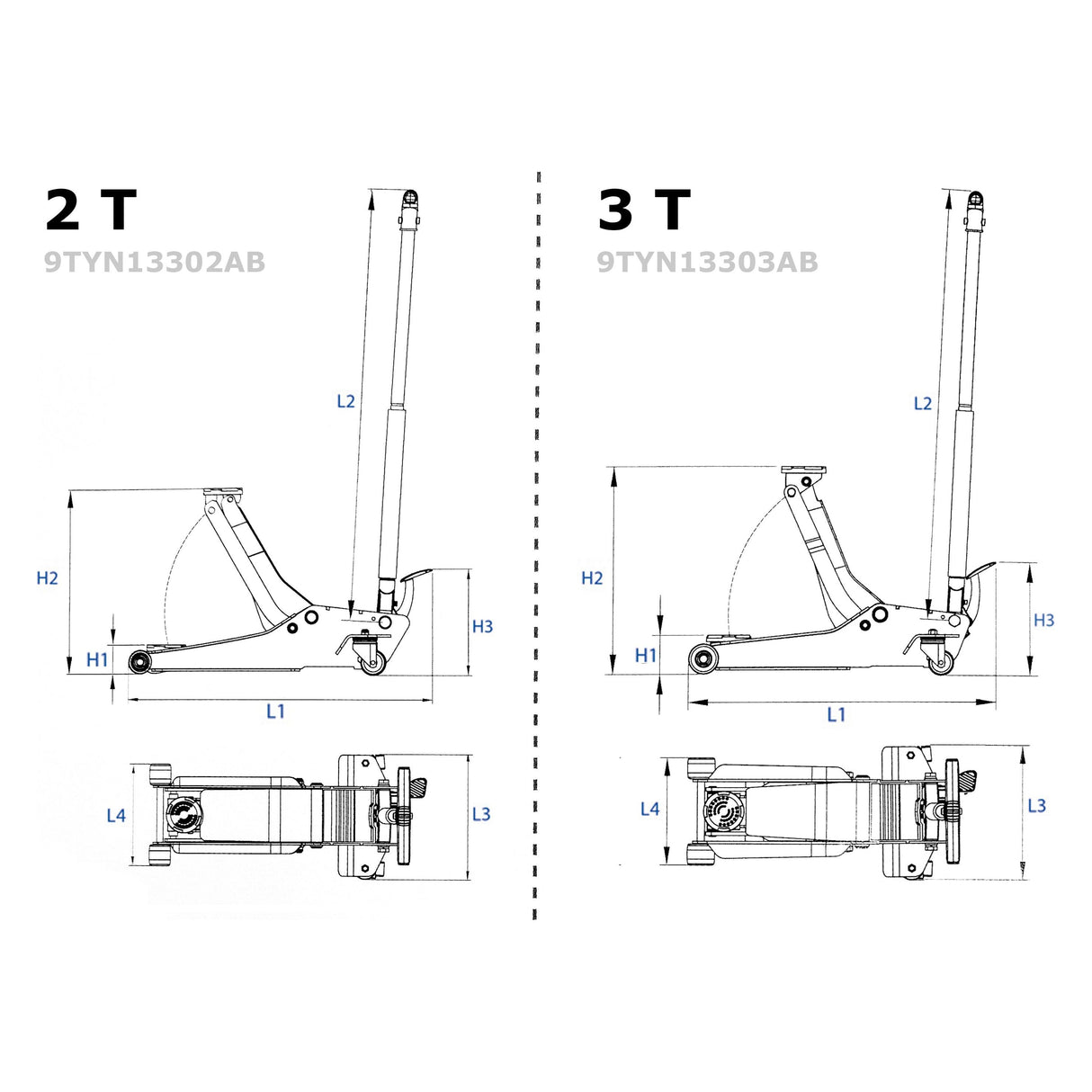 KING TONY Profi-Werkzeuge - Hydraulischer Rangierwagenheber - 2 Tonnen 75-500mm 9TYN13302AB