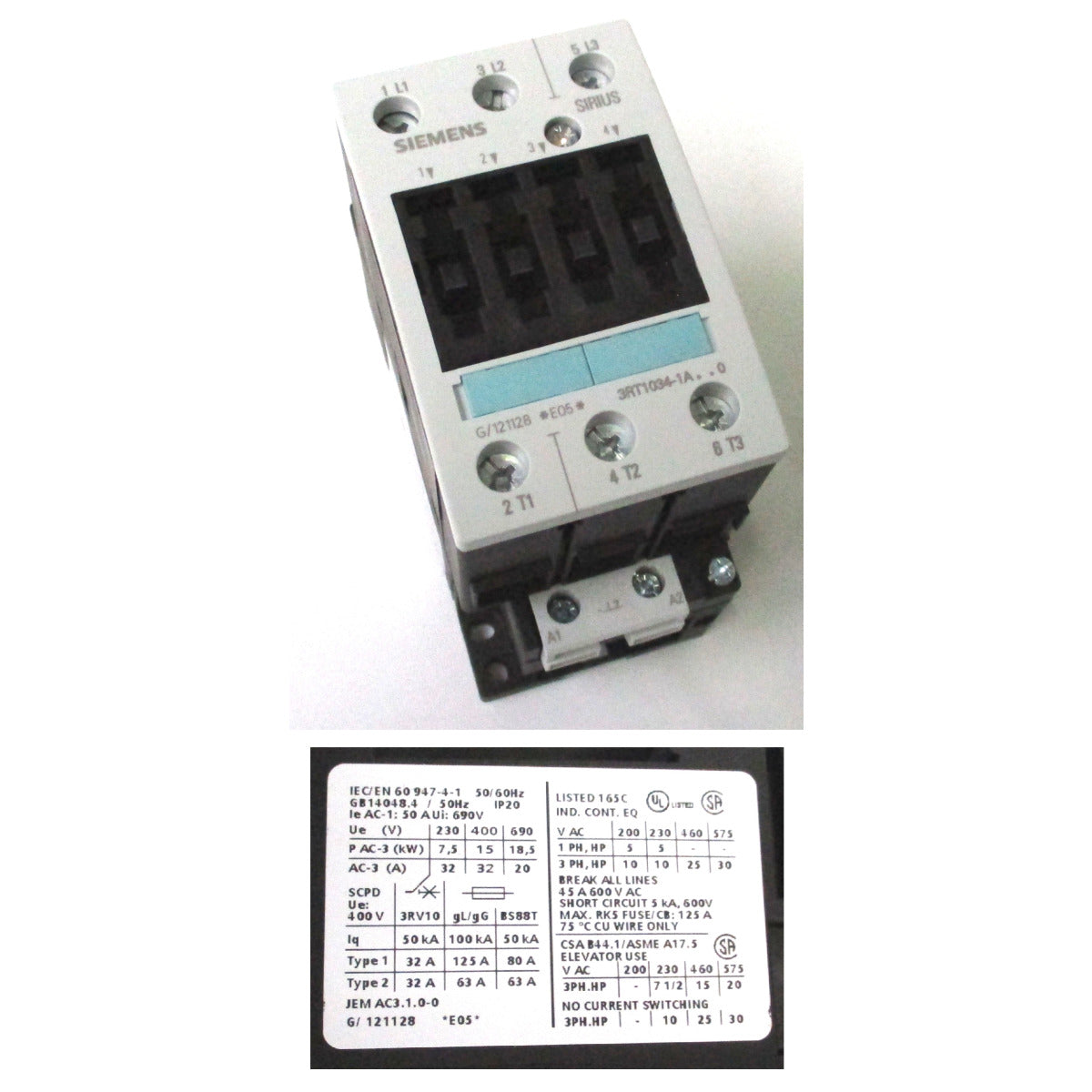 Aircraft Schütz SIEMENS 3RT1034-1AL20 #005384000 - Art. 0005384000