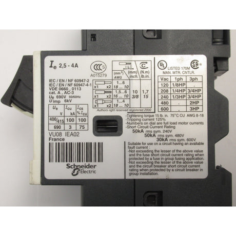 OPTIMUM Motorschutzschalter RB 35  GV2ME08 7 / 2,5-4A SM-033350351041