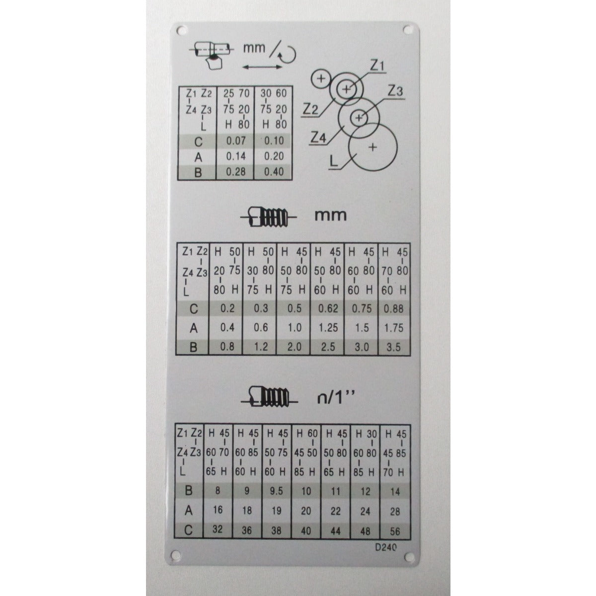 OPTIMUM Gewindeschneidtabelle<br> D240x500/TU2506/V SM-03425001607