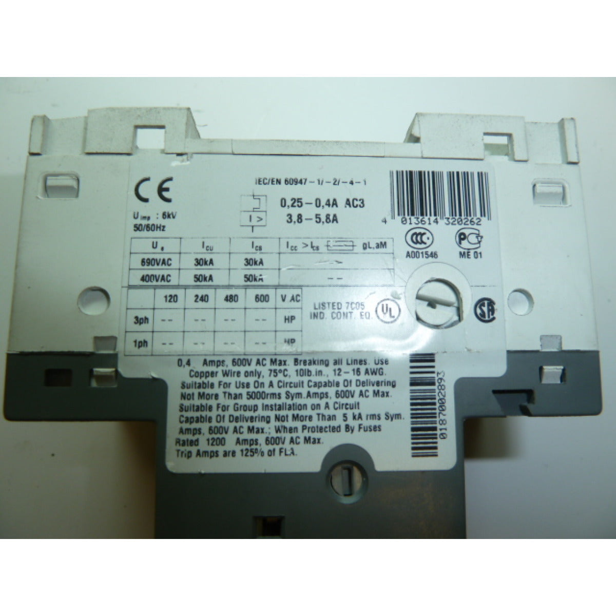 Optimum Motorschutzschalter F 100 CNC 0,25-0,4A - Art. 03501103QM2