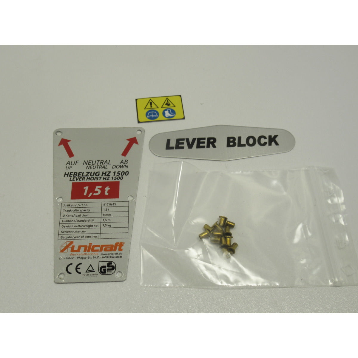 UNICRAFT Typenschild HZ 1500 – Ausführung 1 SM-0617061537 - SM.P-0617061537