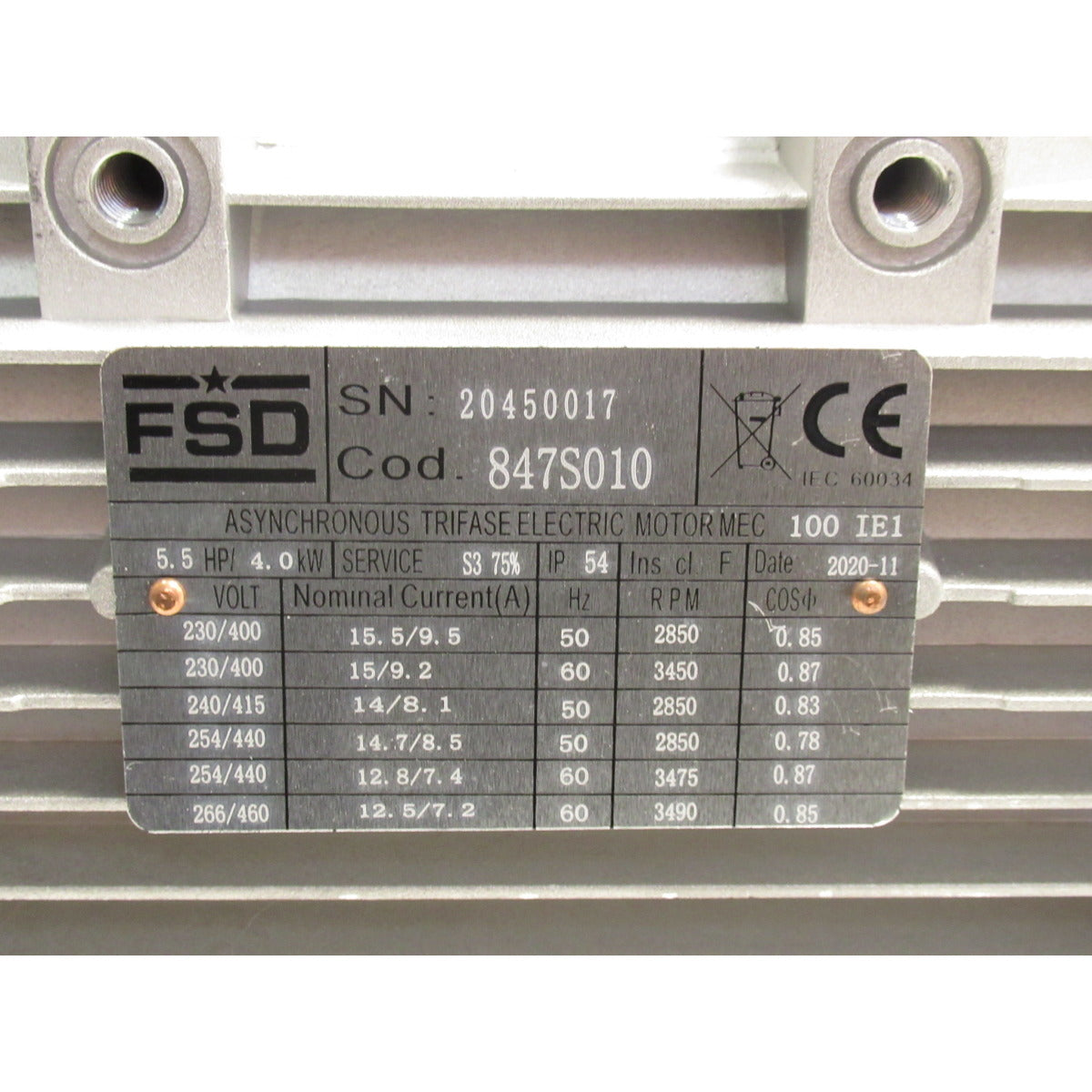 Aircraft Motor 4,0kW/HP5,5 T230/400 M100 S3-75 847S01A - Art. 0847S01A