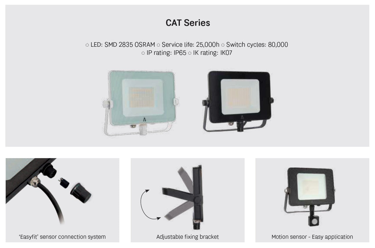 ASLO  100W SMD LED-Flutlichtstrahler CAT-Serie, 8600 Lumen, 4000K, IP65, Schwarz, 120° Abstrahlwinkel – Modell ASCAT10040P