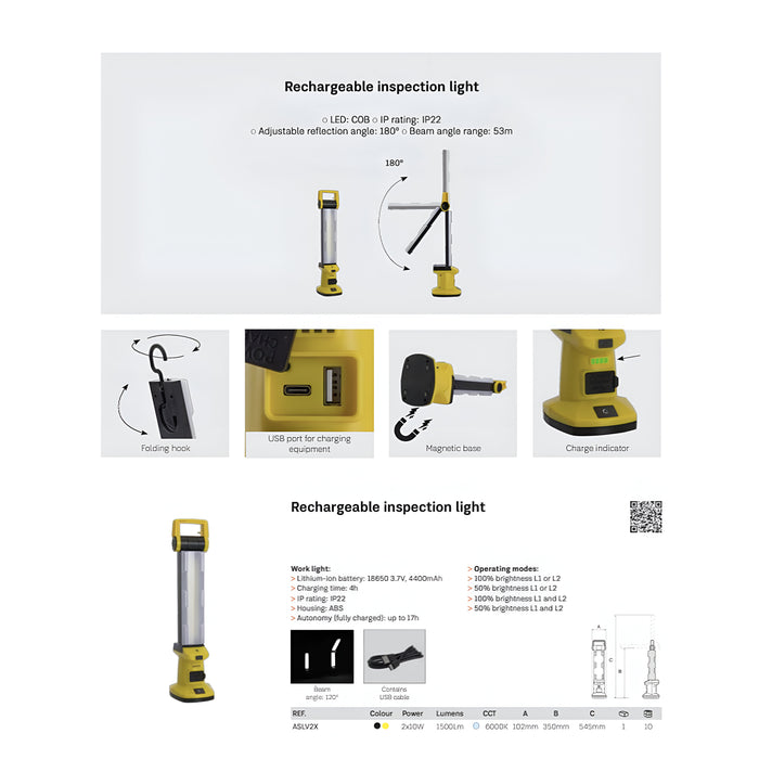 ASLO PRO magnetische KFZ LED Arbeitslampe ASLV2X – Akku Werkstattlampe mit 1500 Lumen, 17 Stunden Akkulaufzeit, 180°-Verstellwinkel