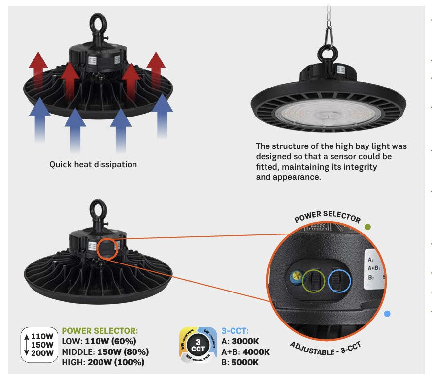 ASLO LED Hallenstrahler LED High Bay Leuchte 110-150-200W 3-CCT IP65 150 Lm/W LED Hallenbeleuchtung - ASSONARIIC3