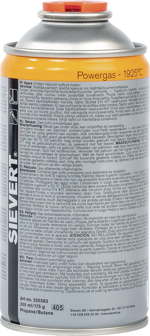 SIEVERT Powergas 2203 Schraubkartusche 175g, 300ml, 1925°C – Propan/Butan