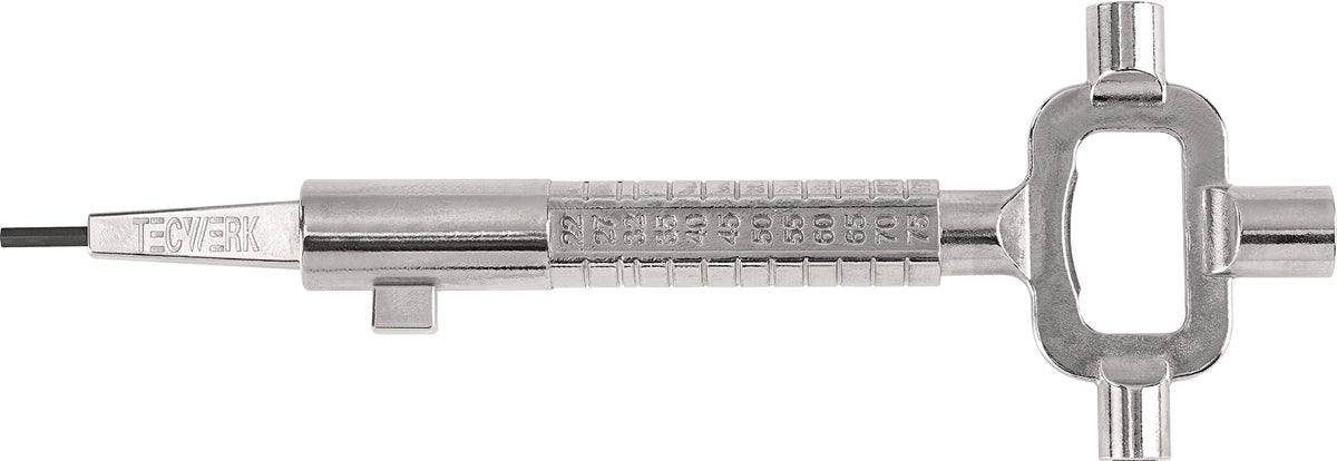TECWERK Bautenschlüssel Universal mit Mitnehmer für PZ-Schlösser – Stahl matt vernickelt