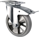 TECWERK Schwerlastlenkrolle 160 mm mit Totalfeststeller, 400 kg Tragfähigkeit, Elastikgummi