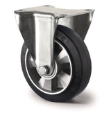 TECWERK Schwerlastbockrolle 125 mm Elastikgummi, 300 kg Tragfähigkeit, Bauhöhe 164 mm