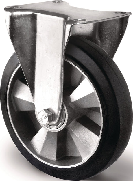 TECWERK Schwerlastbockrolle 125 mm Elastikgummi, 300 kg Tragfähigkeit, Bauhöhe 164 mm