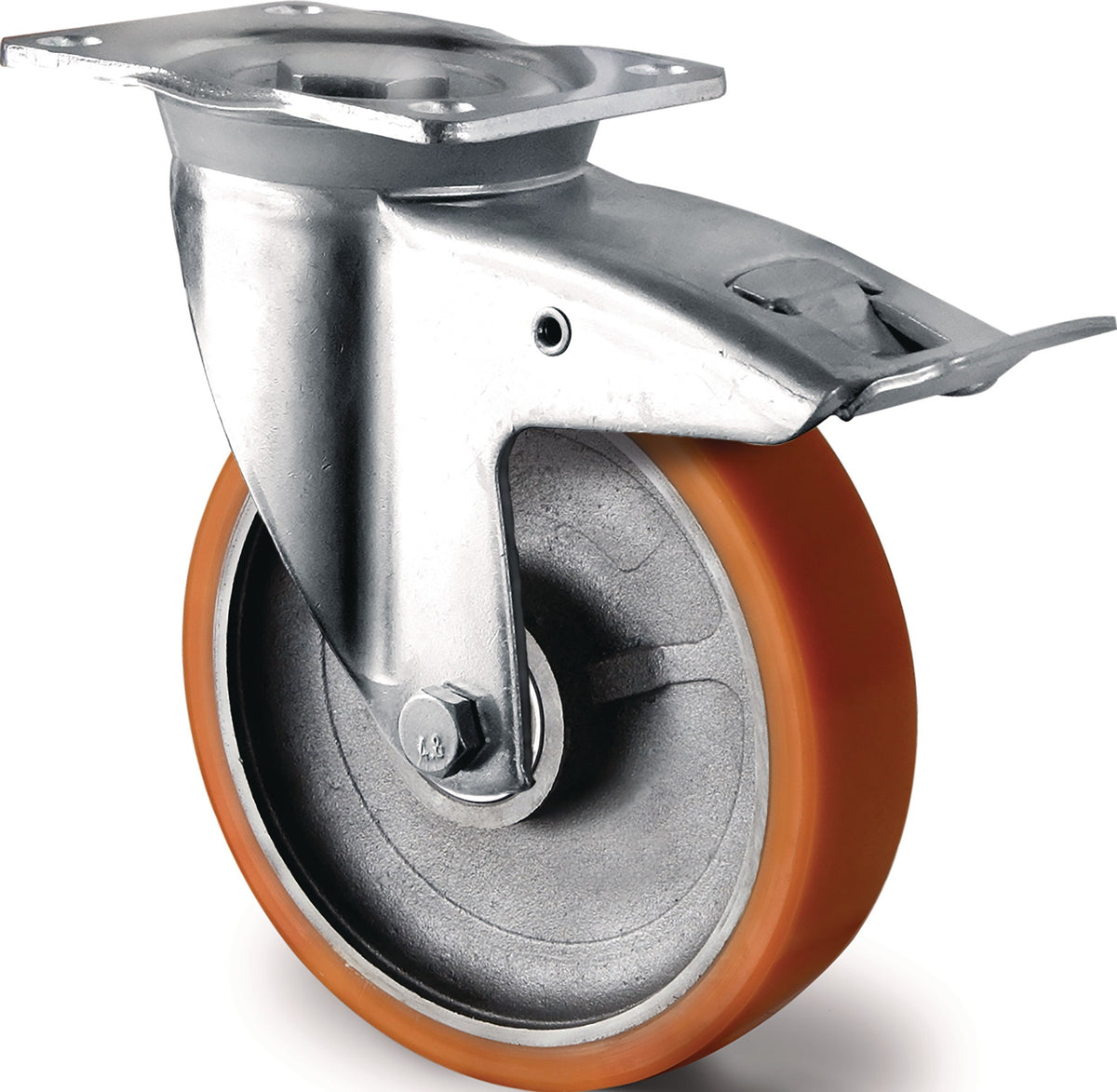 TECWERK Schwerlastlenkrolle mit Totalfeststeller, Rad-Ø 125 mm, Tragkraft 700 kg, Guß-Polyurethan, Plattenmaß 135x110 mm