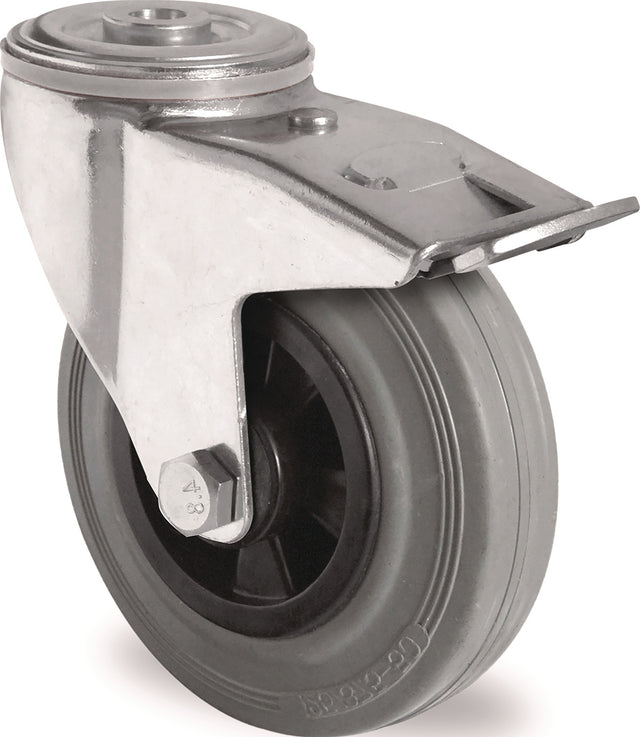 TECWERK Lenkrolle 80 mm mit Totalfeststeller, Rückenloch & Rollenlager, 70 kg Tragkraft