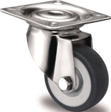 TECWERK Edelstahl-Lenkrolle 50 mm, 50 kg Tragkraft, TPE-Lauffläche, Gleitlager, mit Anschraubplatte